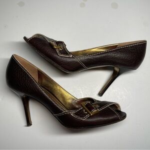 Dolce & Gabbana Chocolate Brown Leather Peep Toe Buckle‎ Heels Size 38 or US 7.5